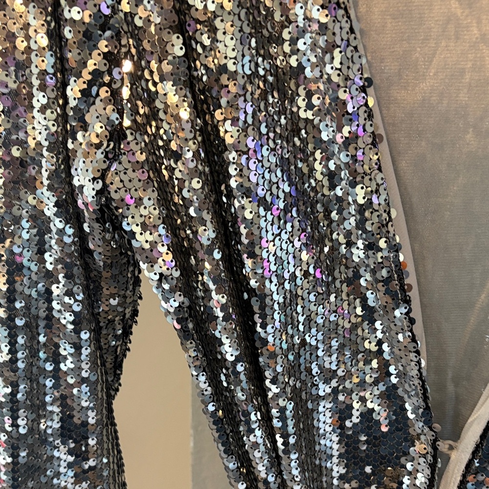 Silver Sequin Long Sleeve Wrap Maxi Dress - Picture 4 of 5